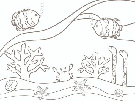 海の生き物のぬりえ 魚,ヒトデ,サンゴ,貝,チンアナゴ,海,ぬり絵,カニ,動物,かわいいのイラスト素材