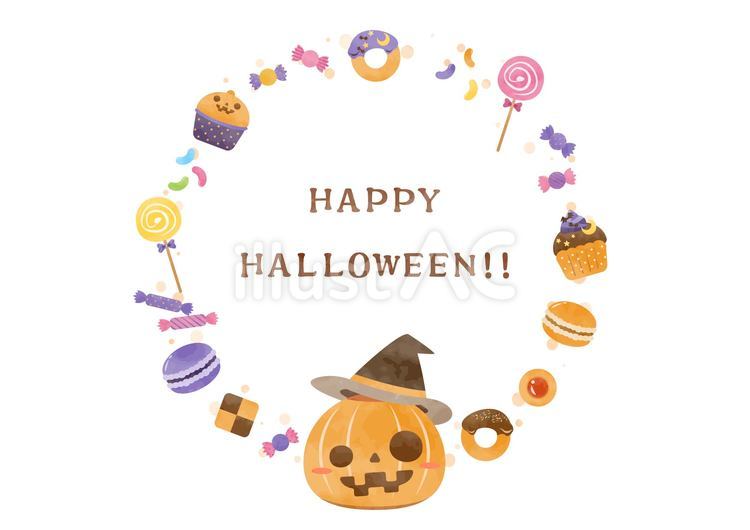 可愛いお菓子のハロウィーンの円形フレーム ハロウィーン,秋,フレームのイラスト素材
