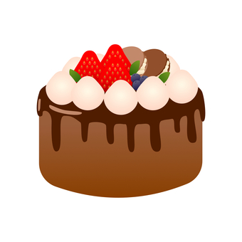 ドリップデコレーションケーキ　チョコ ケーキ,ショートケーキ,ホールケーキ,デコレーションケーキ,チョコ,チョコレート,ブラウン,デザート,イチゴ,苺のイラスト素材