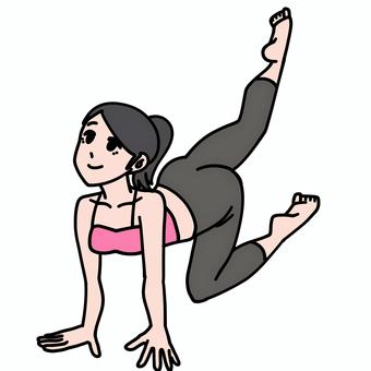 Illustration, yoga, fem, coup de pied arrière, 