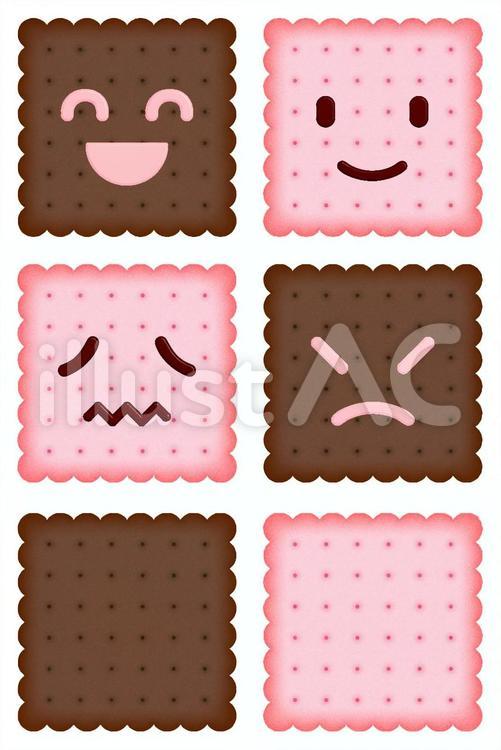 スクエアビスケットアイコンセット　いちご ビスケット,クッキー,クラッカーのイラスト素材