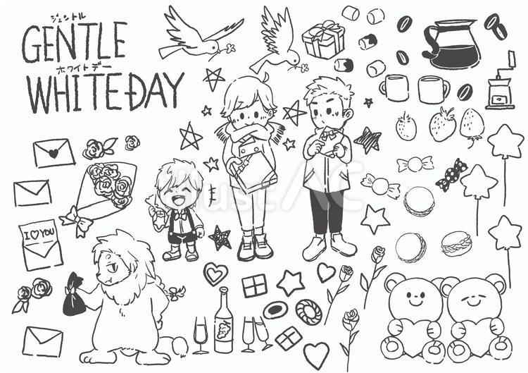 ホワイトデーのイラスト素材(線画) ホワイトデー,3月14日,花のイラスト素材