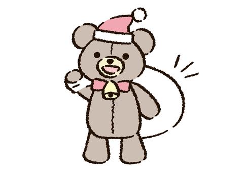 手描き風テディベアサンタ クリスマス,ぬいぐるみ,くま,テディベア,サンタ,袋,手描き,かわいい,リボン,ワンポイントのイラスト素材