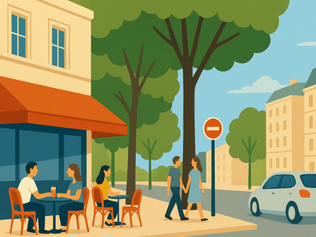 パリの日常 街角のお洒落なカフェ パリの日常 街角のお洒落なカフェ カフェ,パリ,フランス,ヨーロッパ,街角,街並み,建物,テラス席,テラス,人物のイラスト素材