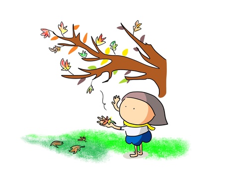 紅葉　おかっぱ もみじ,紅葉,散歩,秋,枯れ葉,楽しむのイラスト素材