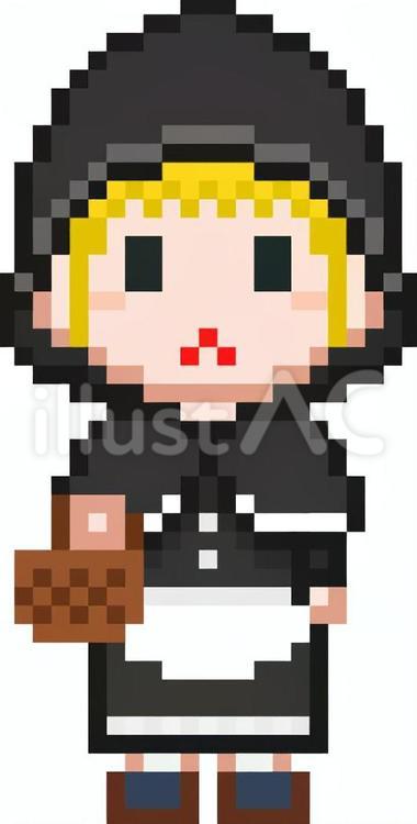 ドット絵の黒ずきんの女性です。 ドット絵,赤ずきん,シンプルのイラスト素材