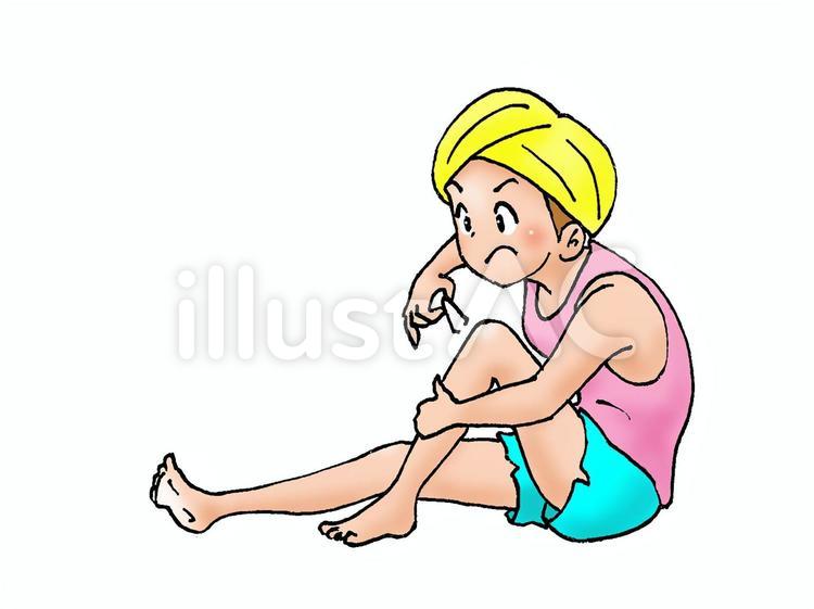 すね毛処理をする女の子 女性,全身手描き,すね毛処理のイラスト素材
