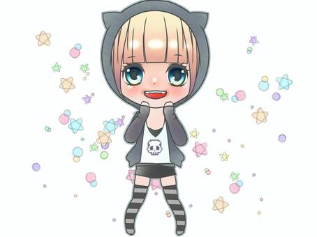 Cat ears Parka (star background), cat, star, tiny, JPG and PNG