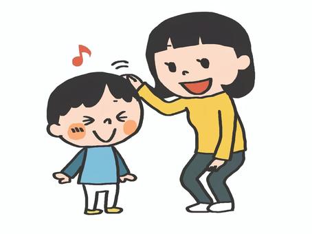 ほめる　ママ ほめる,なでる,よしよし,子ども,親子,嬉しいのイラスト素材