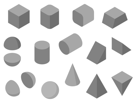 アイソメトリックなシンプル図形セット アイソメトリックなシンプル図形セット アイソメトリック,立体,図形,アイコン,四角柱,円柱,三角錐,球,台形,四角のイラスト素材