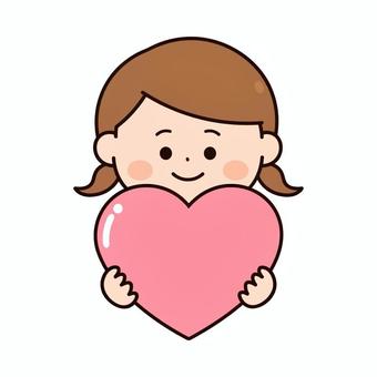 ハートをもつ女の子 ハート,女の子,笑顔,心,人物,かわいい,シンプル,大好き,愛,贈り物のイラスト素材