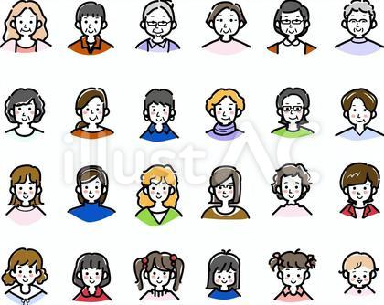 さまざまな世代の女性の顔 イラストセット