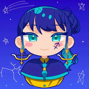 射手座の女の子 女の子,星座,射手座,ターコイズブルー,ミニキャラ,弓矢のイラスト素材