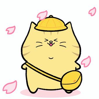 園児のゆるかわトラ猫と桜