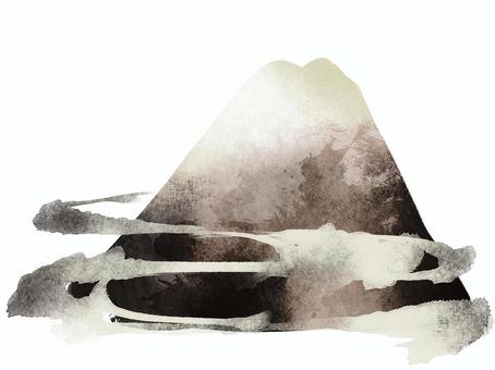 【年賀】墨　富士山 富士山,墨,年賀,賀正,ワンポイント,手描き風,アナログ風,筆,和風,日本のイラスト素材