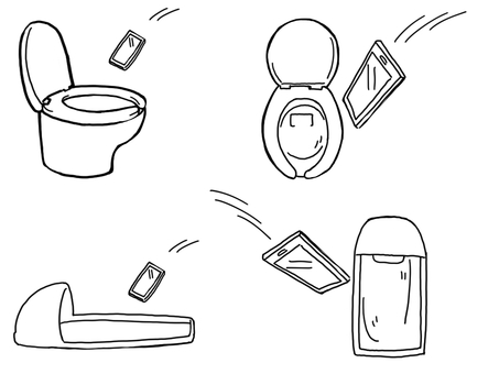 トイレに落ちていくスマホセット（塗り絵） トイレ,スマホ,線画,落下,水没のイラスト素材