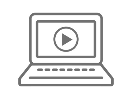 再生ボタン付きノートパソコン（モノクロ） ノートパソコン,パソコン,pc,再生,再生ボタン,動画,映像,視聴,オンライン,配信のイラスト素材