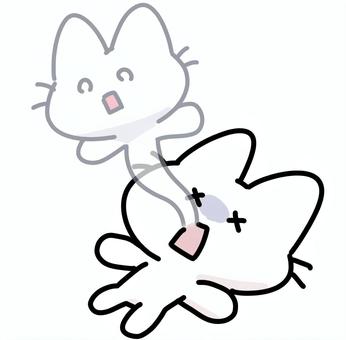 ゆるいネコの幽体離脱 ネコ,幽体離脱,魂,抜ける,死,幽霊,霊体,オカルト,スピリチュアル,倒れるのイラスト素材