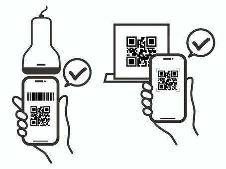 スマホの二次元コード決済　２ スマホ,スマートフォン,モバイル,二次元コード,コード決済,バーコード,スキャナー,バーコードリーダー,読み取り,支払いのイラスト素材