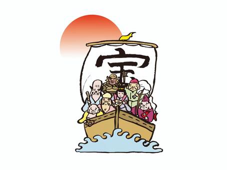 Illustration, new year's card, lucky goods, treasure ship, JPG and AI