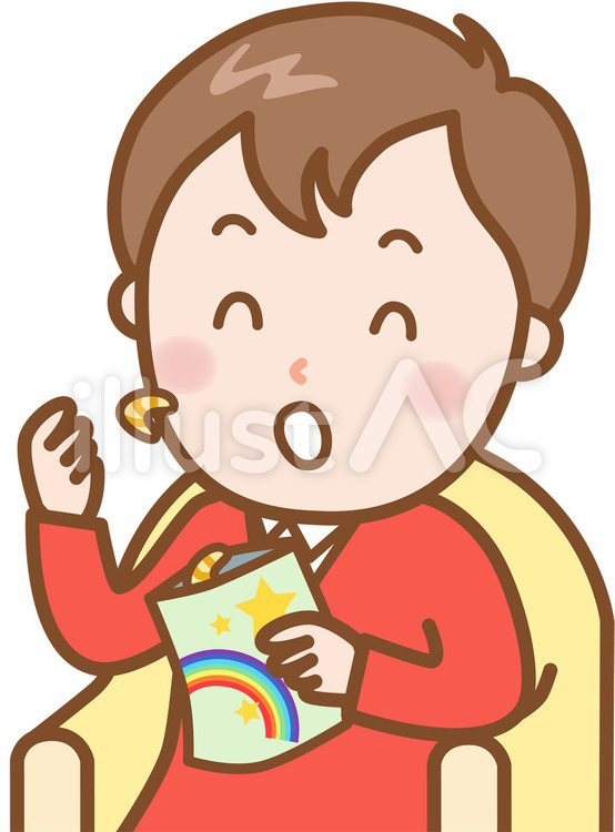 男性：袋菓子 スナック,スナック菓子,袋菓子のイラスト素材