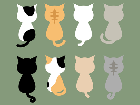 猫の後ろ姿（イラスト） 猫,野良猫,ペット,後ろ姿,白黒猫,茶トラ,白猫,黒猫,三毛猫,サバトラのイラスト素材
