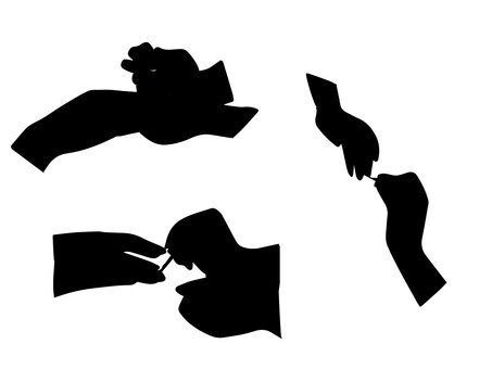 ネイルをする手元のシルエット ネイル,マニュキア,ポリッシュ,サロン,セルフ,手元,手入れ,身だしなみ,女性,手描きのイラスト素材