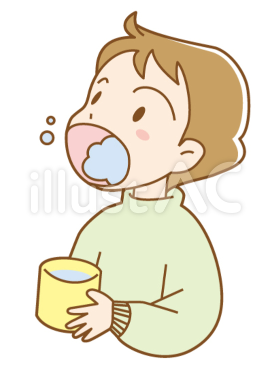 うがいをする男の子 風邪,インフルエンザ,うがいのイラスト素材