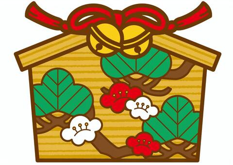 絵馬-4c 絵馬,鈴,紐,松,梅,かわいい,シンプルのイラスト素材