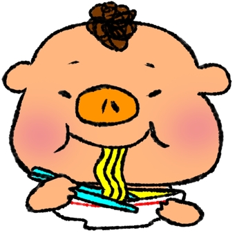 らーめんを食べるぶたさん ぶた,ラーメン,手描き,動物,食べる,食べ物のイラスト素材