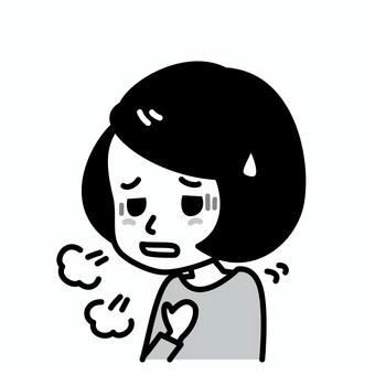 女性　息切れ　白黒 女性,白黒,病気,息切れ,症状,呼吸困難,苦しい,過呼吸,呼吸,ぜんそくのイラスト素材