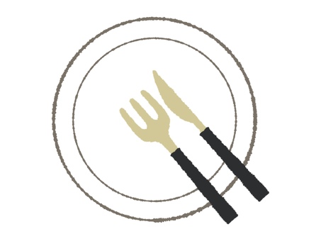 フォークとナイフとお皿　食べ終わり フォーク,ナイフ,お皿,テーブルウェア,テーブルマナー,カトラリー,ディナー,食べ終わり,シンプル,広告のイラスト素材