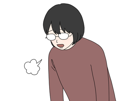 肩を落として溜息をつくメガネの女性 やれやれ,げっそり,ズーン,はあ,もう,疲れた,やりたくない,帰りたい,行きたくない,陰鬱のイラスト素材