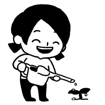 じょうろで双葉に水をあげる子ども こども,子ども,じょうろ,水やり,植物,育成,育てる,水,芽,成長のイラスト素材