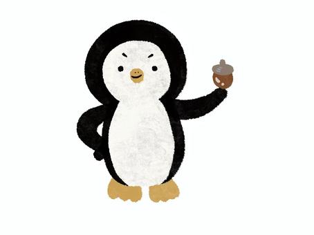 ドングリを持ったペンギン(黒) ドングリを持ったペンギン(黒) ペンギン,どんぐり,かわいい,手書き,手描き,イラスト,挿し絵,ゆるいのイラスト素材