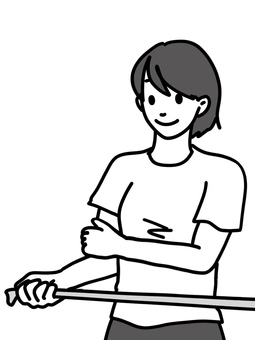 ゴムバンドを使った腱板運動 腱板,リハビリ,ゴムバンド,エクササイズバンド,トレーニングチューブ,右腕,引っ張る,引く,肩,体操のイラスト素材