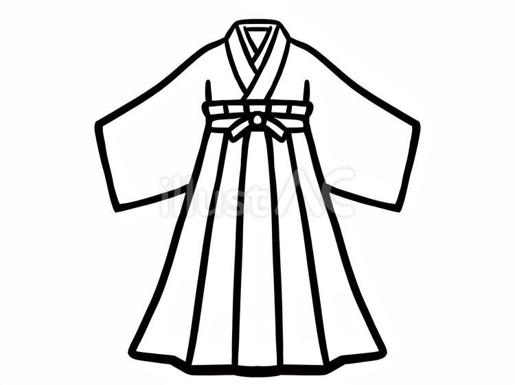 袴　線画 袴,女袴,和服のイラスト素材