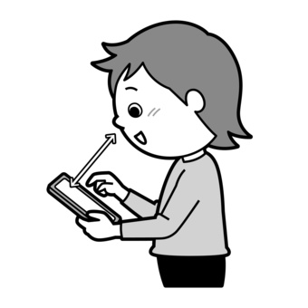 視力改善_子どもスマホ2_モノクロ 子ども,キッズ,幼児,近視,近眼,目,視力,視力低下,疲れ目,姿勢のイラスト素材
