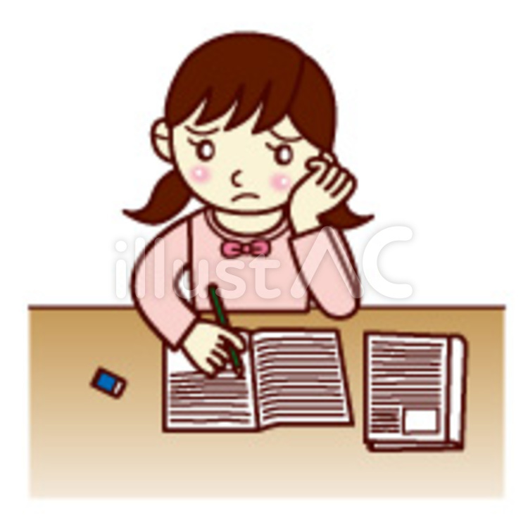 勉強 問題集,勉学,頬杖のイラスト素材