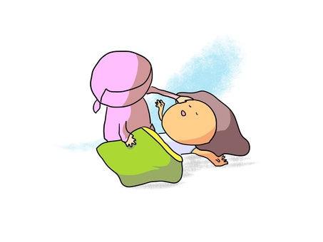 お昼寝　おかっぱ 母,女の子,お昼寝,睡眠,寄り添う,愛,おかっぱのイラスト素材