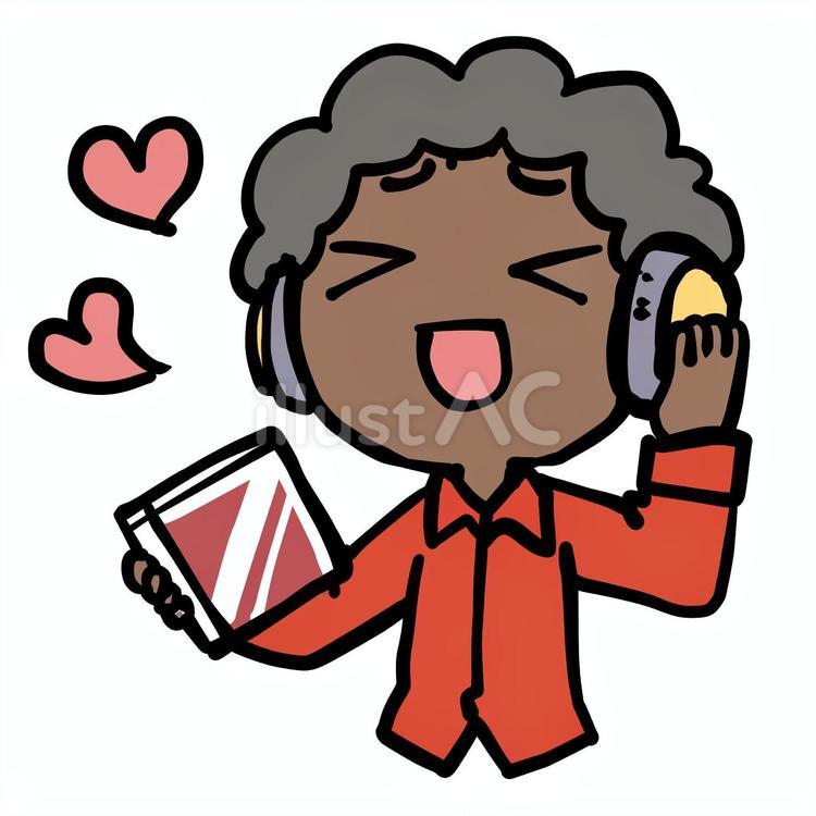 好きなCDを聴くアフロ男性 アフロ,好き,cdのイラスト素材