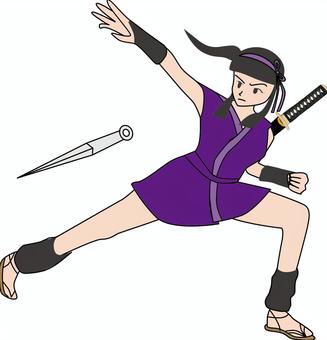 くノ一　 くノ一,忍者,忍び,隠密,昔,女,時代劇,漫画,クナイ,投げるのイラスト素材