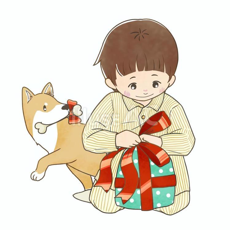 子供とプレゼントと子犬 子供,犬,プレゼントのイラスト素材