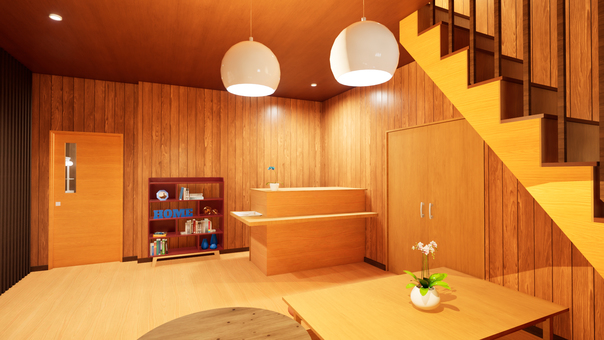 宿泊施設（ロビー） 3d,背景素材,cad,trpg,動画背景,ロビー,宿泊施設,ペンダントライト,座卓,カウンターのイラスト素材
