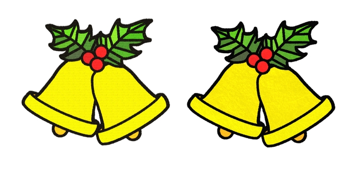 ワッペン風と貼り絵風のベル クリスマス,xmas,ベル,ヒイラギ,ワッペン,和紙,ちぎり絵風,貼り絵,紙細工,紙のイラスト素材