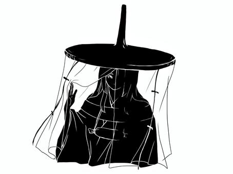 虫の垂衣2‐2（クールな表情） 虫の垂衣,平安,鎌倉,女性,和,日本,市女笠,旅装束,和服,懸守のイラスト素材