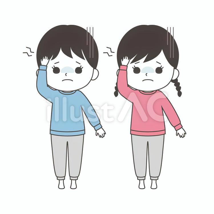 子供　体調不良　頭痛 体調不良,頭痛,子供のイラスト素材
