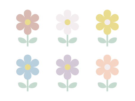 シンプルかわいいくすみカラーの花のセット 花,セット,シンプル,くすみカラー,デフォルメ,ピンク,黄,黄色,水色,青のイラスト素材