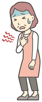 胸が痛くて苦しんでいるおばさん 苦しい,女性,人,主婦,中年,シニア,エプロン,ママ,お母さん,おかんのイラスト素材