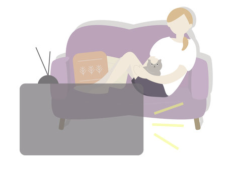 Illustration, tv set, watching tv, indoor, JPG, PNG and AI